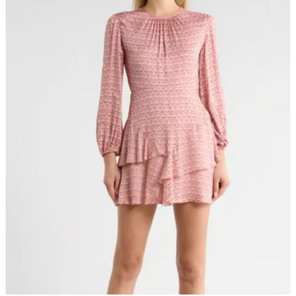 Maje Rilivia Floral Long Sleeve Ruffle Hem Mini Dress Size 4